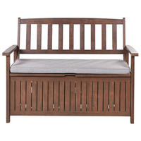 GARTENBANK Akazienholz dunkelbraun mit Stauraum Auflage hellgrau Sovana 120 cm - Hellgrau/Braun, Holz (120/91/60cm) - Beliani