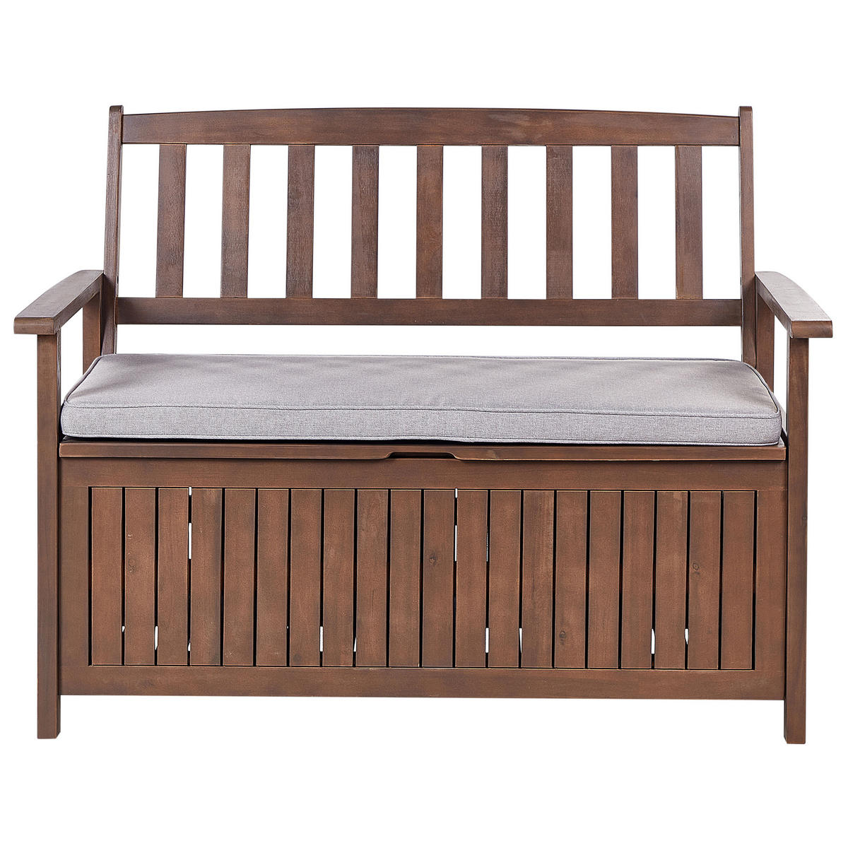 GARTENBANK Akazienholz dunkelbraun mit Stauraum Auflage hellgrau Sovana 120 cm - Hellgrau/Braun, Holz (120/91/60cm) - Beliani