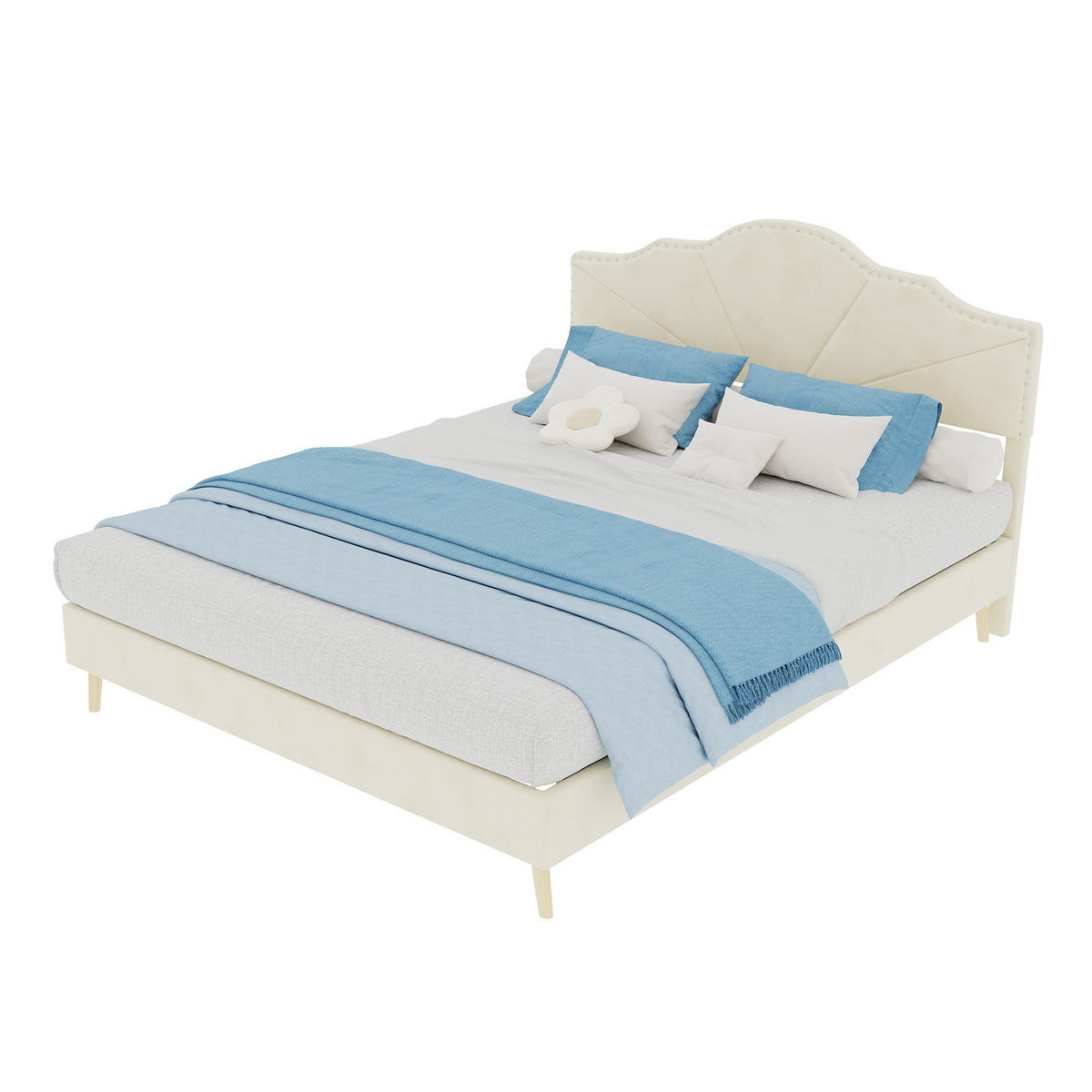 POLSTERBETT 140/200 cm DE-32963 mit Kopfteil und Matratze Beige - Beige, Metall (140/200cm) - ComfortXL