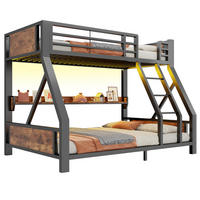 METALL-ETAGENBETT 90x200 / 140x200 cm mit LED, Schwarz - Schwarz, Holz (140/200cm) - FLIEKS