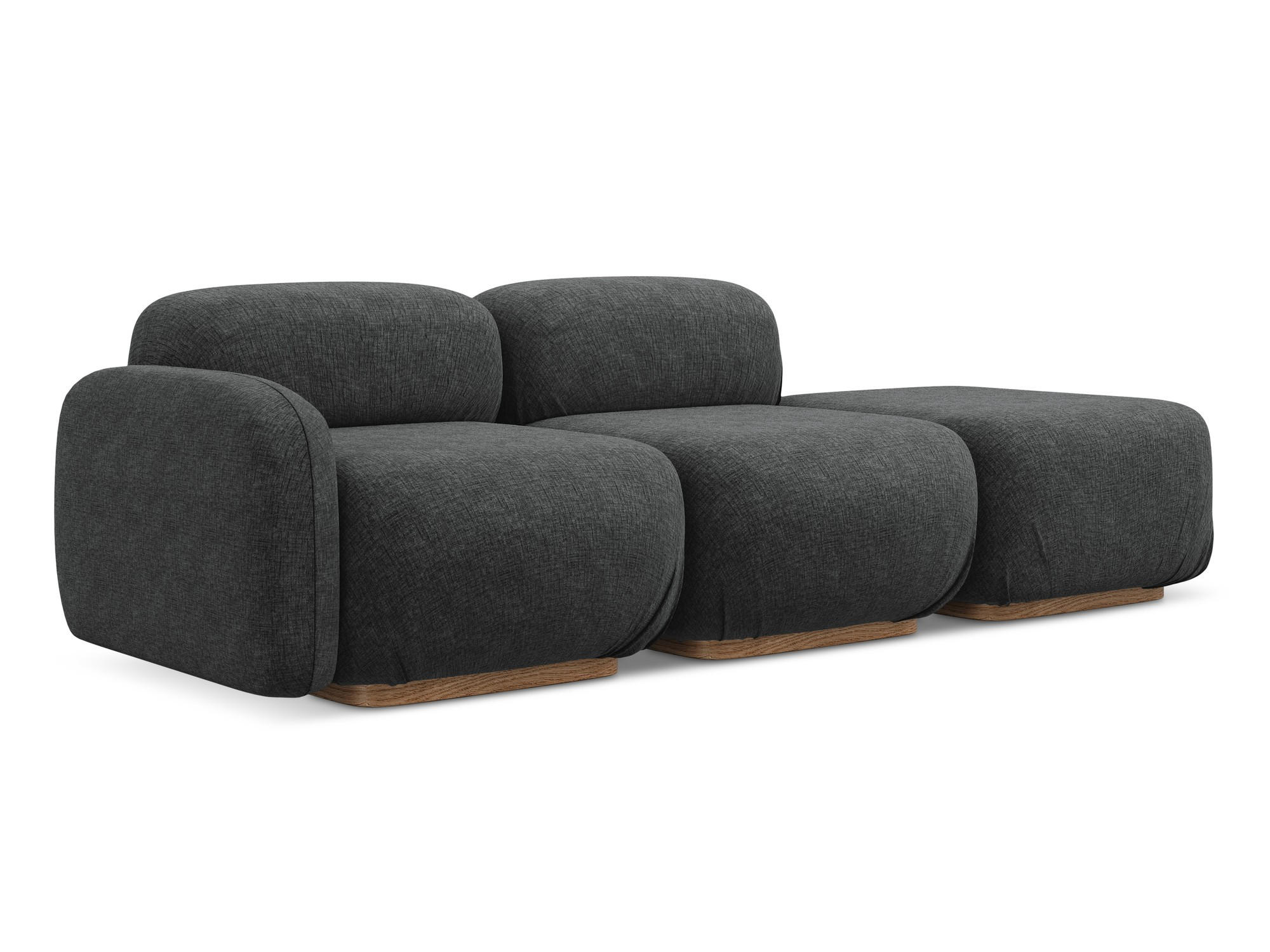 3-SITZER SOFA Rechts Chenille Stoff Grau - Dunkelgrau/Braun, Holz/Textil (258/73/95cm) - Makamii
