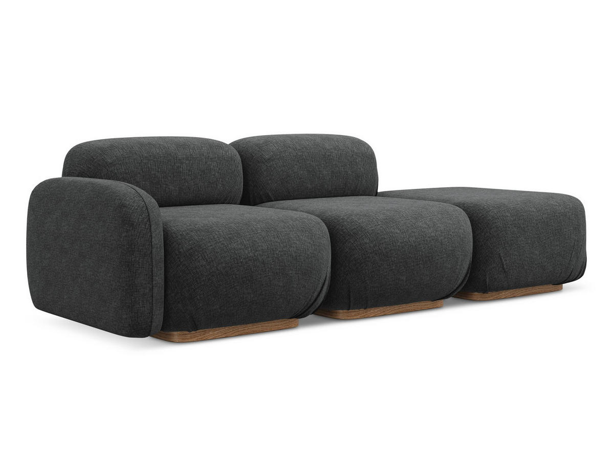 3-SITZER SOFA Rechts Chenille Stoff Grau - Dunkelgrau/Braun, Holz/Textil (258/73/95cm) - Makamii