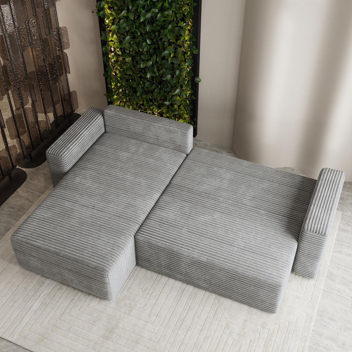 ECKSOFA CALTI T Hellgrau Kordstoff mit Schlaffunktion - Hellgrau, Holzwerkstoff/Textil (283/183cm) - MASSENO