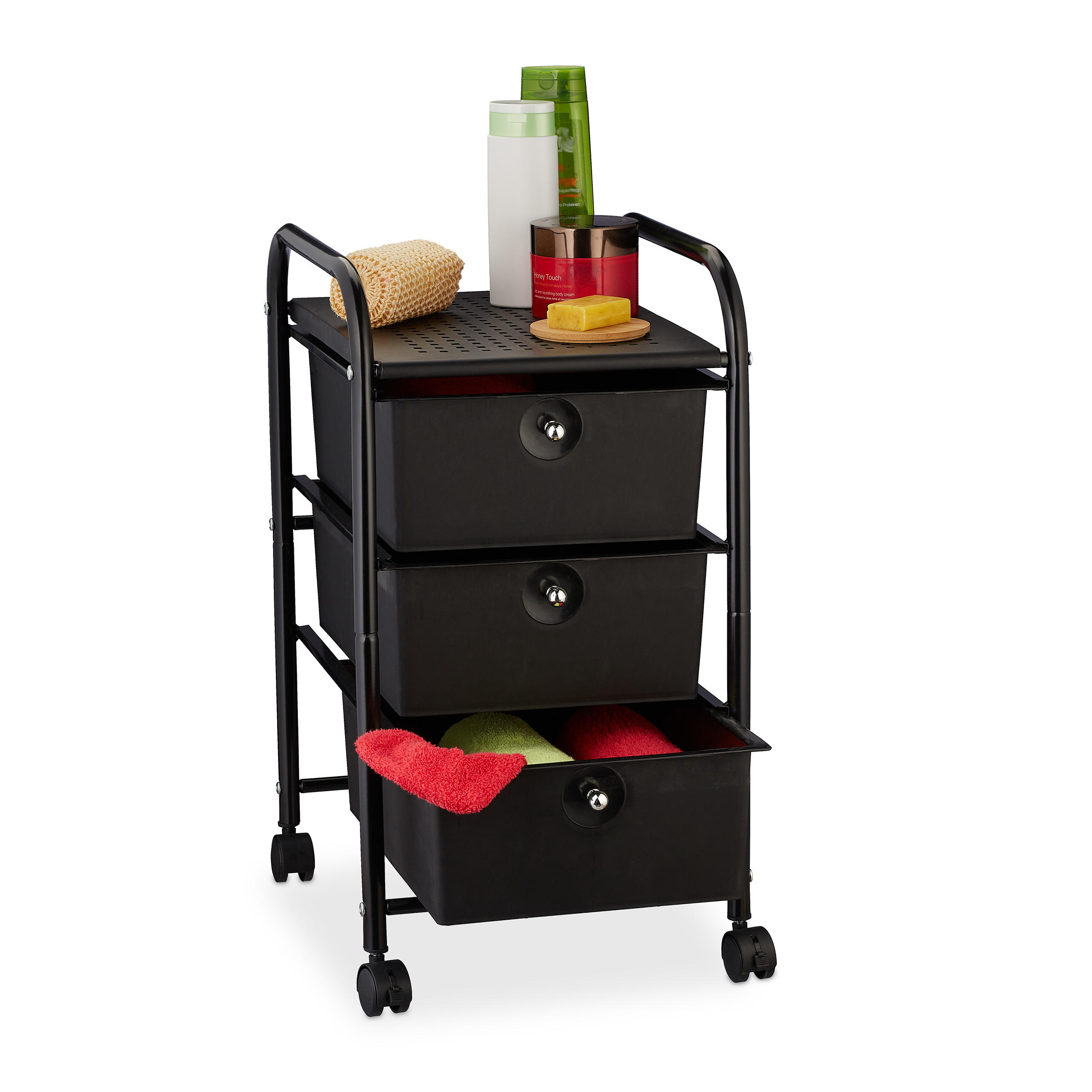 BADROLLWAGEN - Schwarz, Kunststoff/Metall (33/60/39cm) - Relaxdays