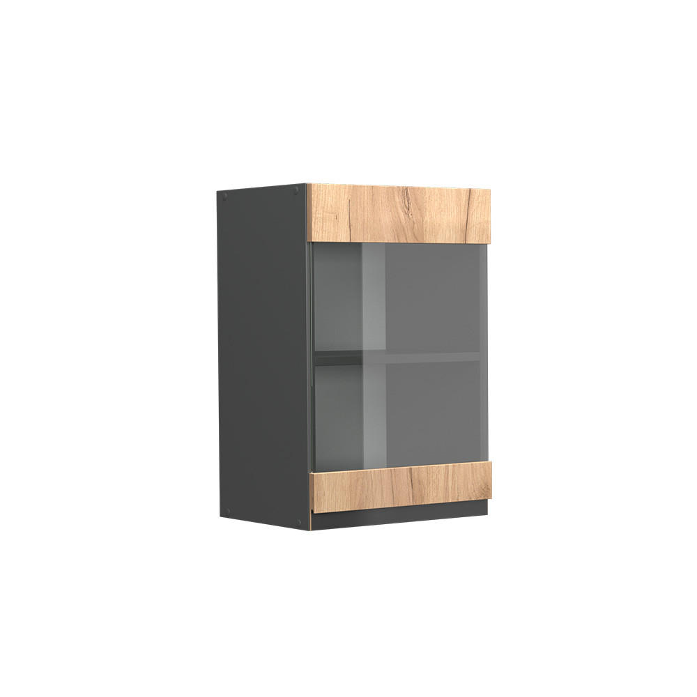 KÜCHENGLASSCHRANK R-Line Goldkraft Eiche 40 cm J-Shape - Honigeiche/Anthrazit, Holzwerkstoff (40/60/31cm) - Vicco