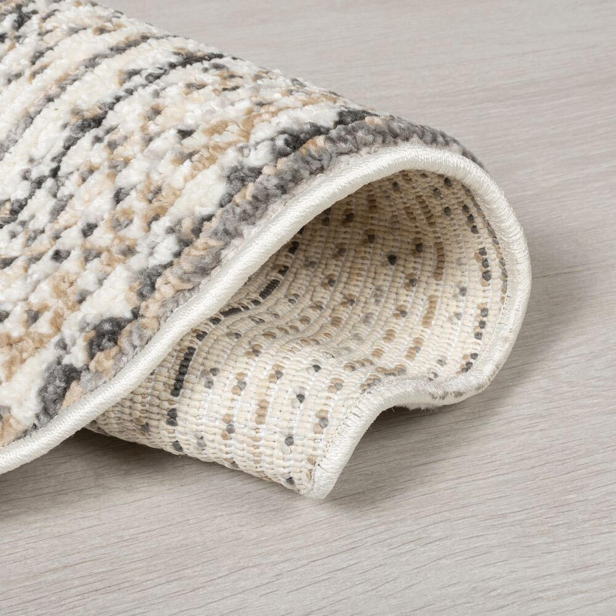 TEPPICH Streifen-Design, strapazierfähig PERRAN, Naturfarben 140x140 cm - Naturfarben, Textil (140/140cm) - KADIMA DESIGN