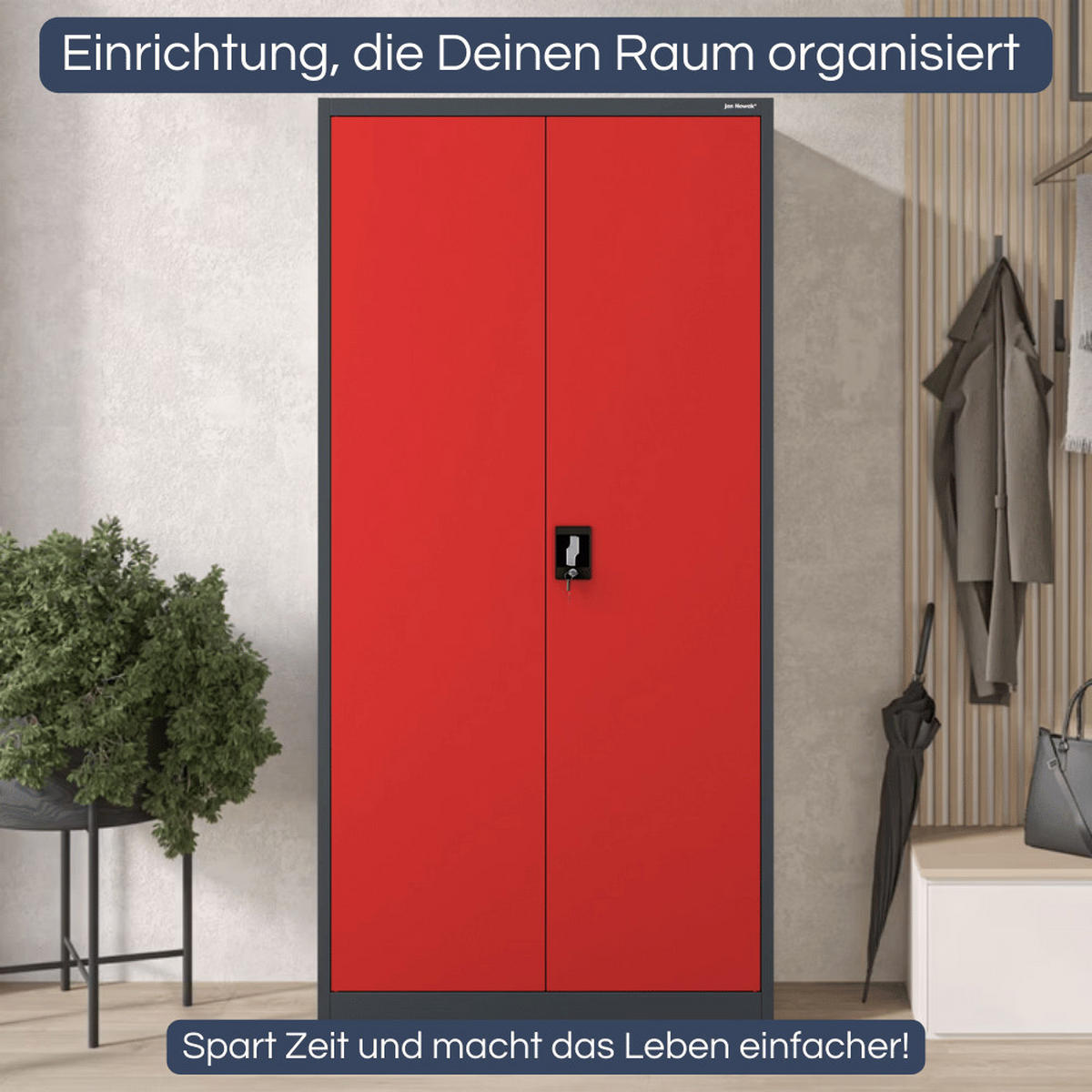 MEHRZWECKSCHRANK Metall abschließbar REKL 185x90x45cm Anthrazit-Rot - Anthrazit, Metall (90/185/45cm) - DELUKE