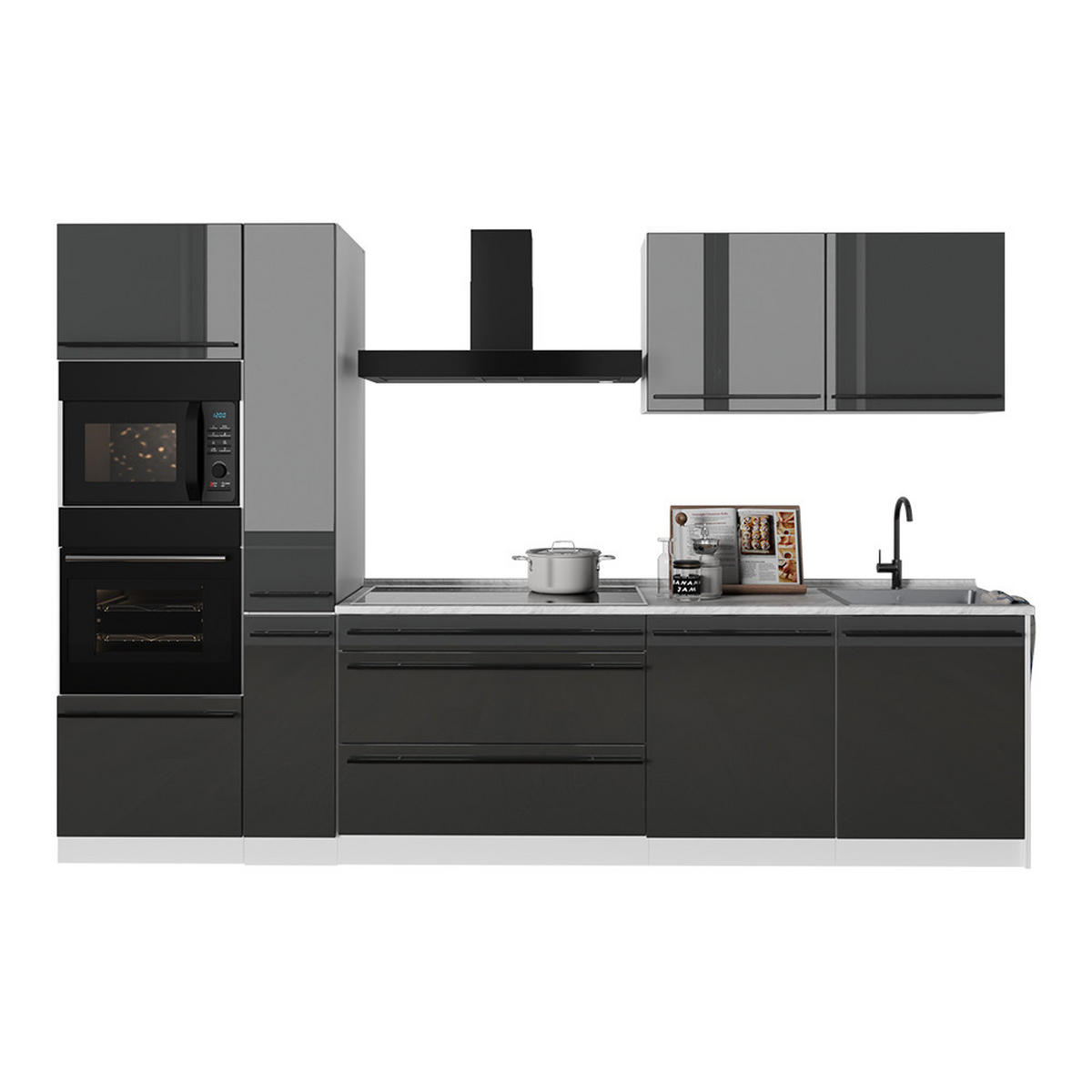 KUCHYNKA R-Line, Antracit vysoký lesk/biely, 310 cm Goldkraft tammi työtaso - biela/antracitová, kompozitné drevo (310/206.8/60cm) - Vicco