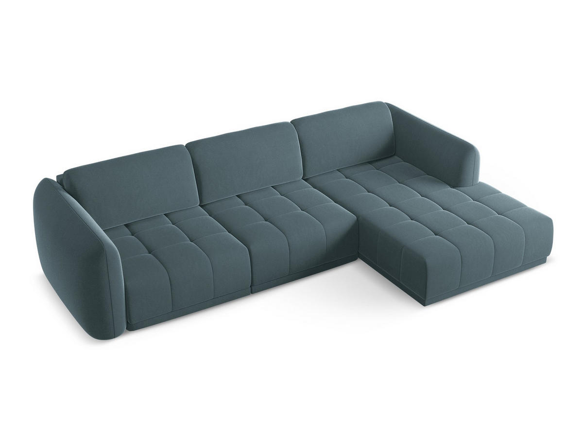 ECKSOFA Rechts Samt Stoff Blau - Blau/Petrol, Kunststoff/Textil (290/170cm) - Makamii