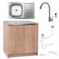 SPÜLUNTERSCHRANK 80cm mit Spüle + Armatur + Siphon Sonoma-Eiche - Sonoma Eiche, Holzwerkstoff (80/82/50cm) - Stamar