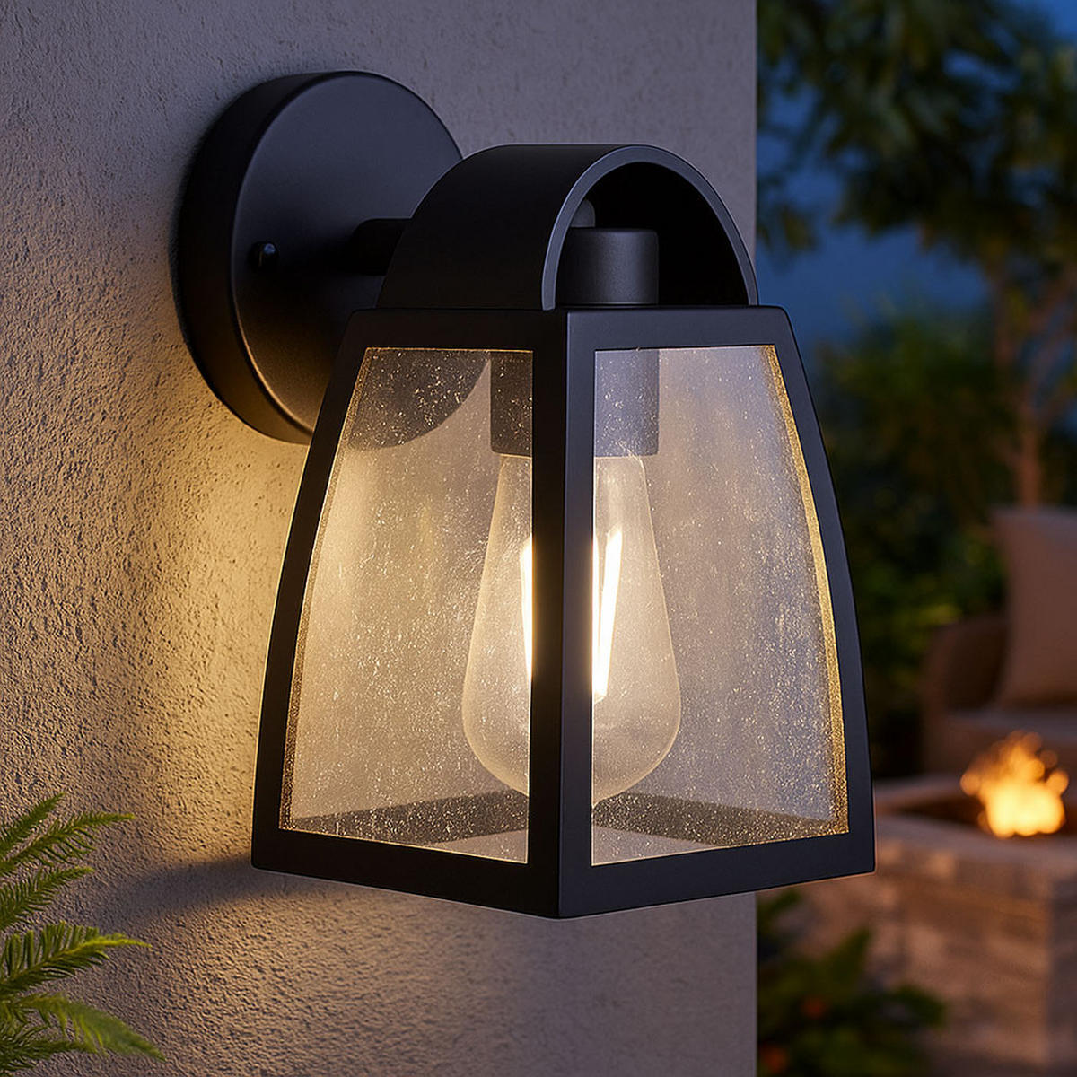 LED AUSSEN WANDLEUCHTE ALU Glas Schwarz 2er Set - Schwarz, Glas (20/12/12cm)