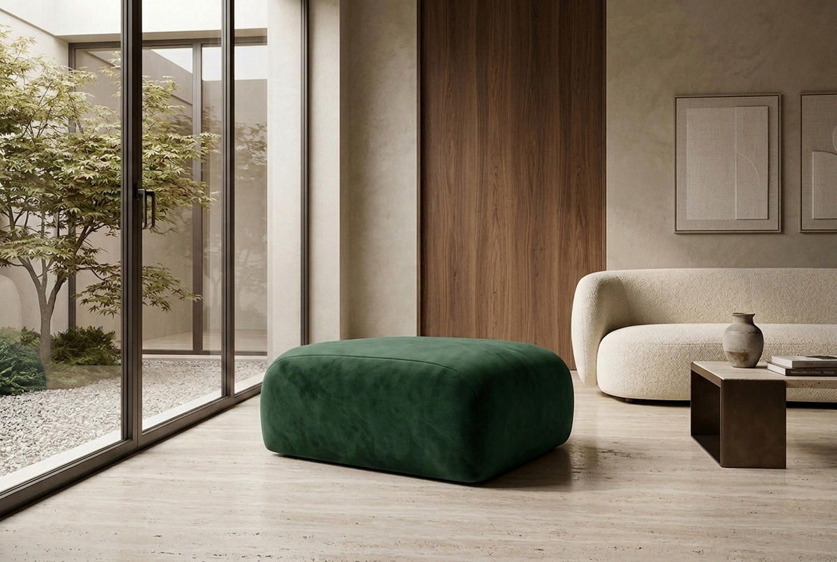 HOCKER, Sitzhocker, Velvet-Stoff Bluvel, Grün, GRETA - Grün, Holz (91/40/89cm) - Kaiser Möbel