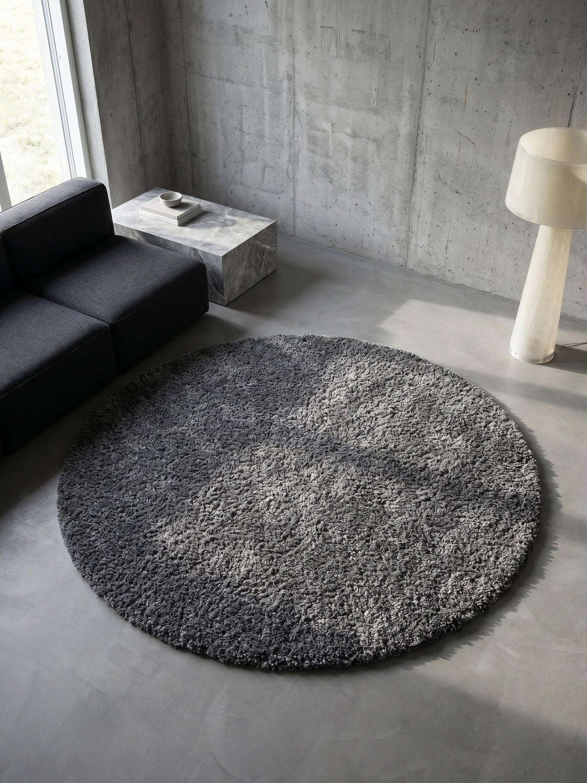 HOCHFLORTEPPICH RHEIN, einfarbig, aus Polypropylen, Grau, Ø 200 cm - Grau, Textil (200/200cm) - KADIMA DESIGN