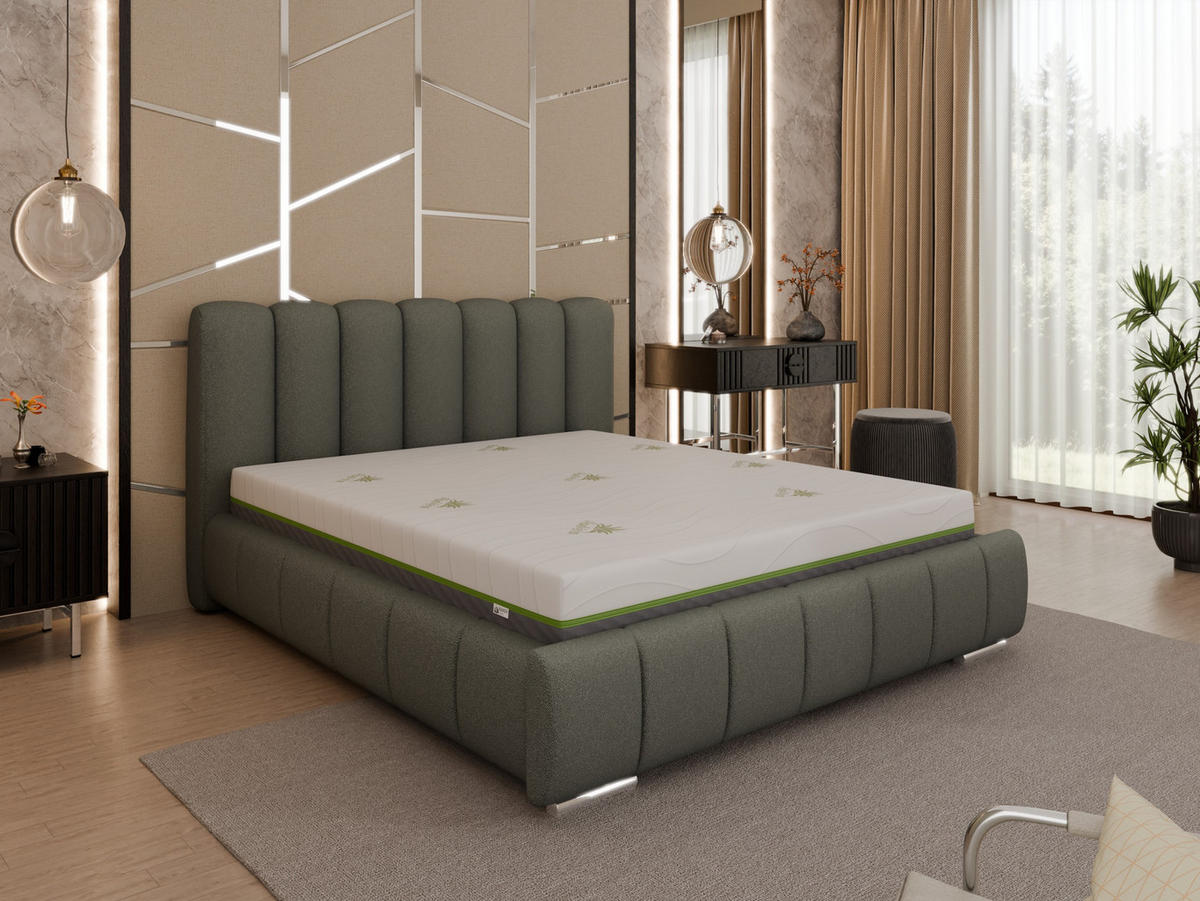 POLSTERBETT Zaira 160x200cm – Elegantes Polsterbett für modernen Wohnstil , ZONIERTE TASCHENFEDERN KOKOS (21cm), grau - Grau, Holz (160/200cm) - Panda Möbel