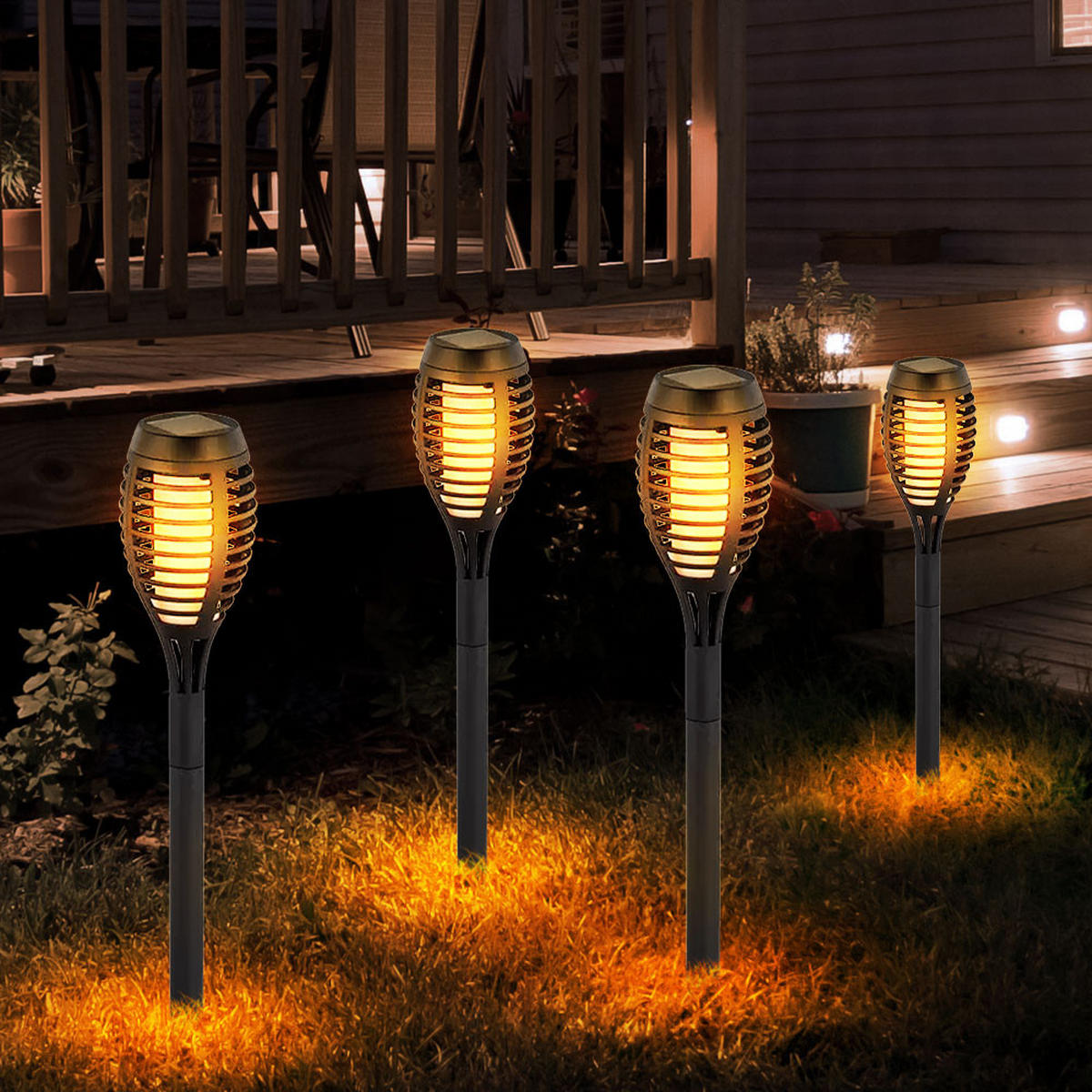 LED AUSSENLEUCHTE Schwarz Feuereffekt 4er Set - Schwarz, Kunststoff (7.5/50/7.5cm)