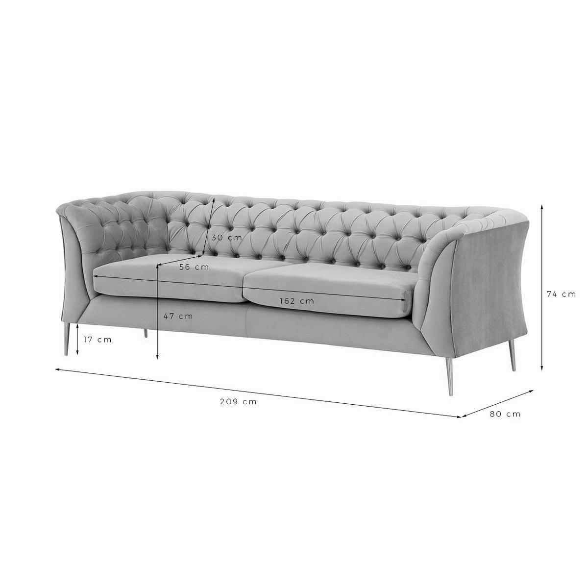 2,5-SITZER-SOFA Chesterfield Modern-Velluto 10 - Grün, Holz/Textil (209/74/80cm)