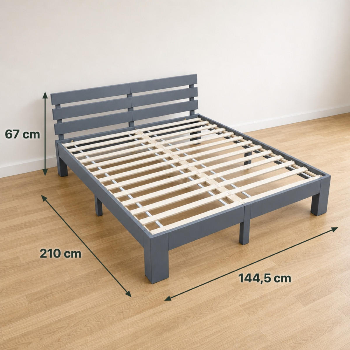 POSTEL Siva masivni les bor z letvenim dnom 140x200 cm - antracit, les - Relaxdays