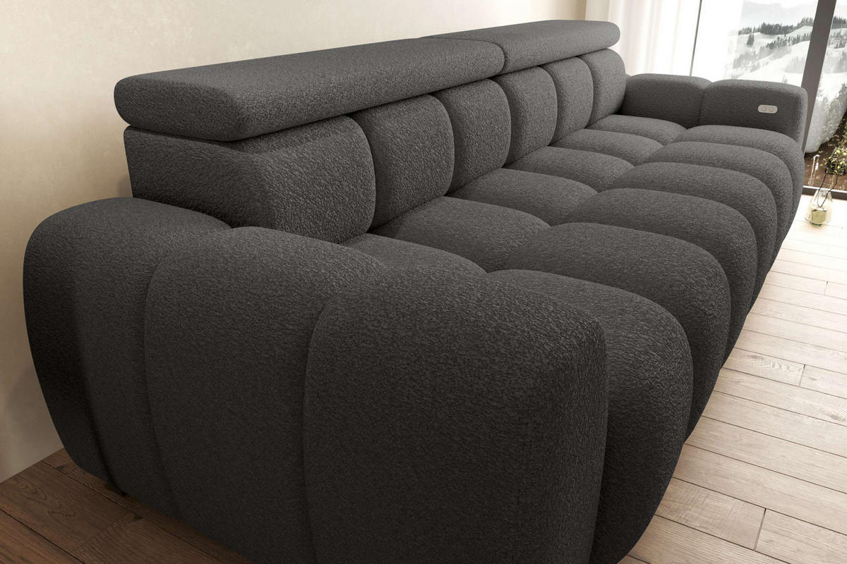 BIGSOFA ALESSIO Bouclé-Stoff Graphitfarben mit elektrischer Sitztiefenverstellung - Graphitfarben, Kunststoff/Textil (248/77/108cm) - 99rooms