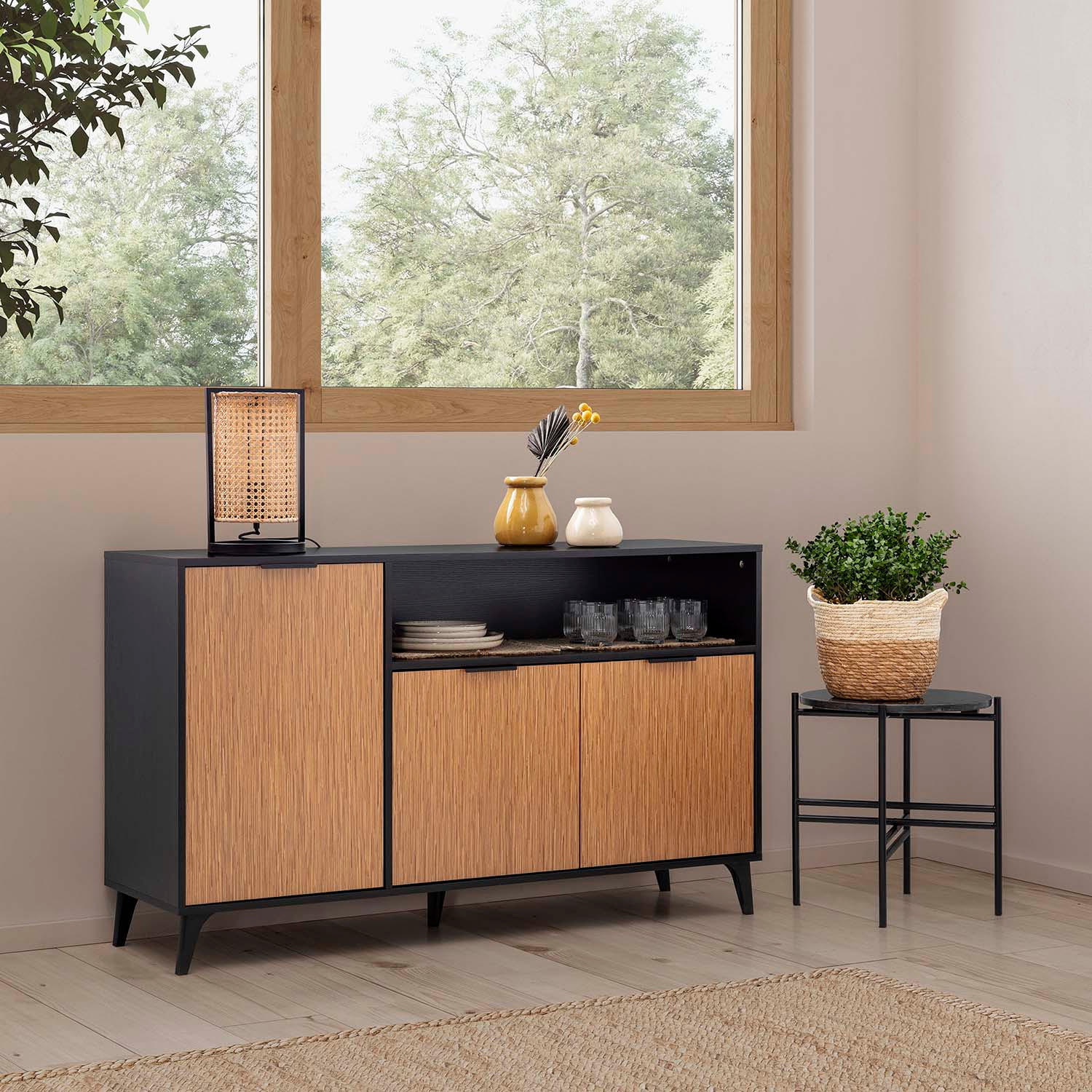 Thumbnail - VS Venta-stock Sideboard, Schwarz, Holzwerkstoff, Rechteckig, 136x80x40 cm, Wohnzimmer, Kommoden & Sideboards, Sideboard...