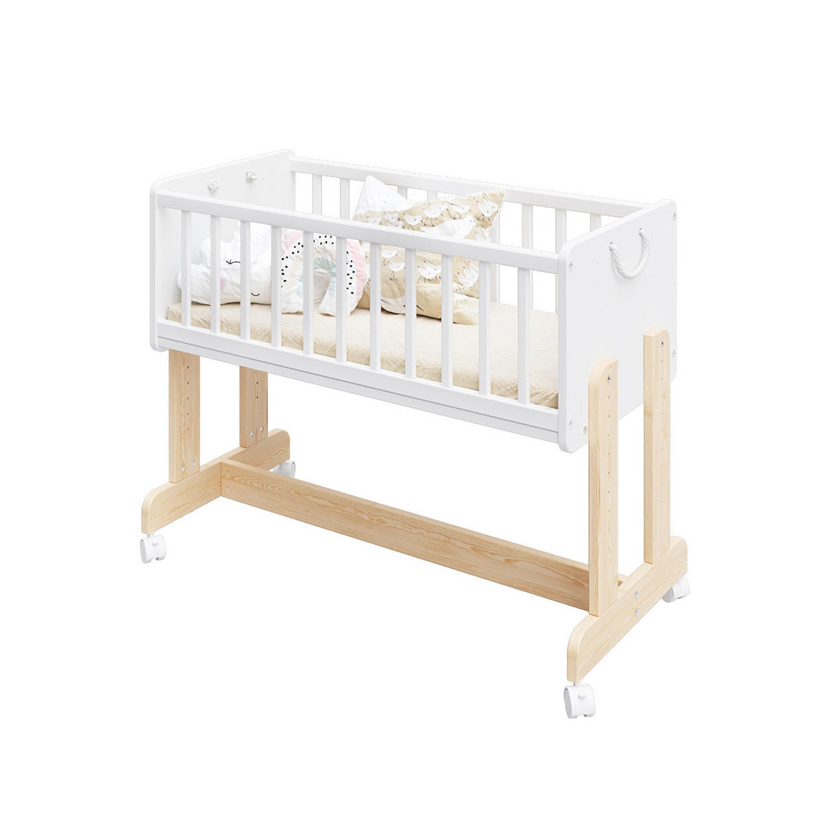 BEISTELLBETT Ornella, Wiege 5 in 1 inkl. Matratze Weiß und Kiefer - Kieferfarben, Holz (40/90cm) - Premiers Moments