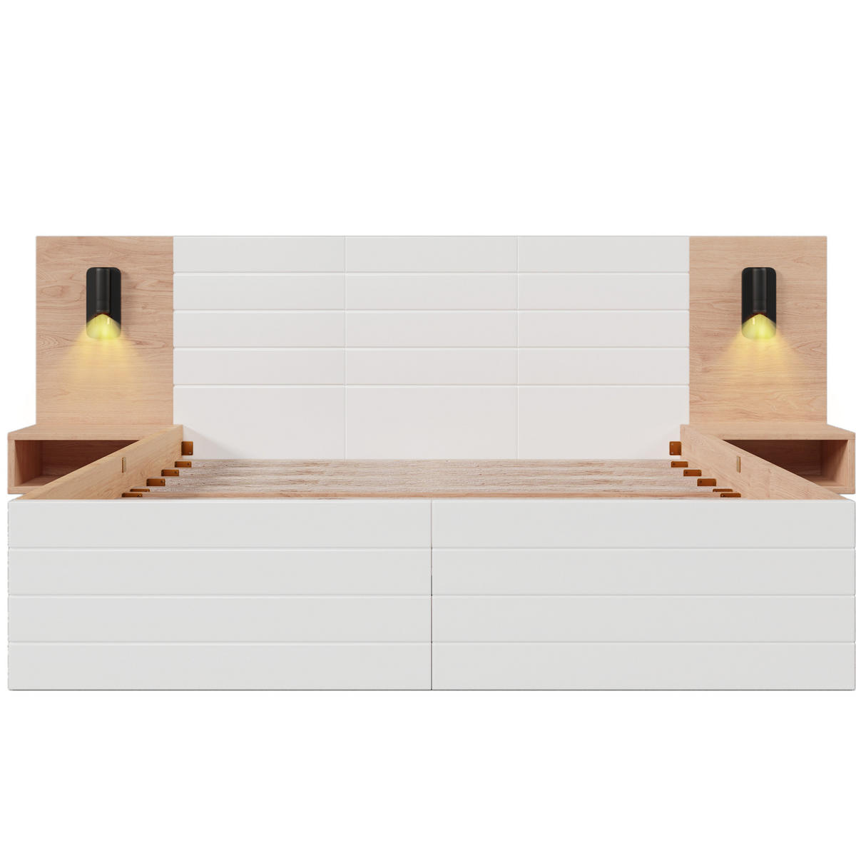 POLSTERBETT aus Massivholz/MDF 160x200 cm in Weiß mit Matratze & Leselicht - Weiß, Holzwerkstoff (160/200cm) - Modfu