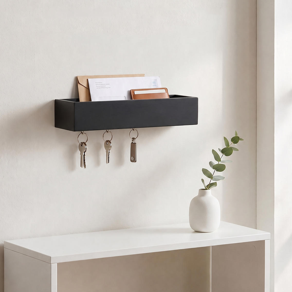 SUPORT pentru chei negru bambus 6 cârlige - negru, lemn/metal (26/5/7cm) - Relaxdays