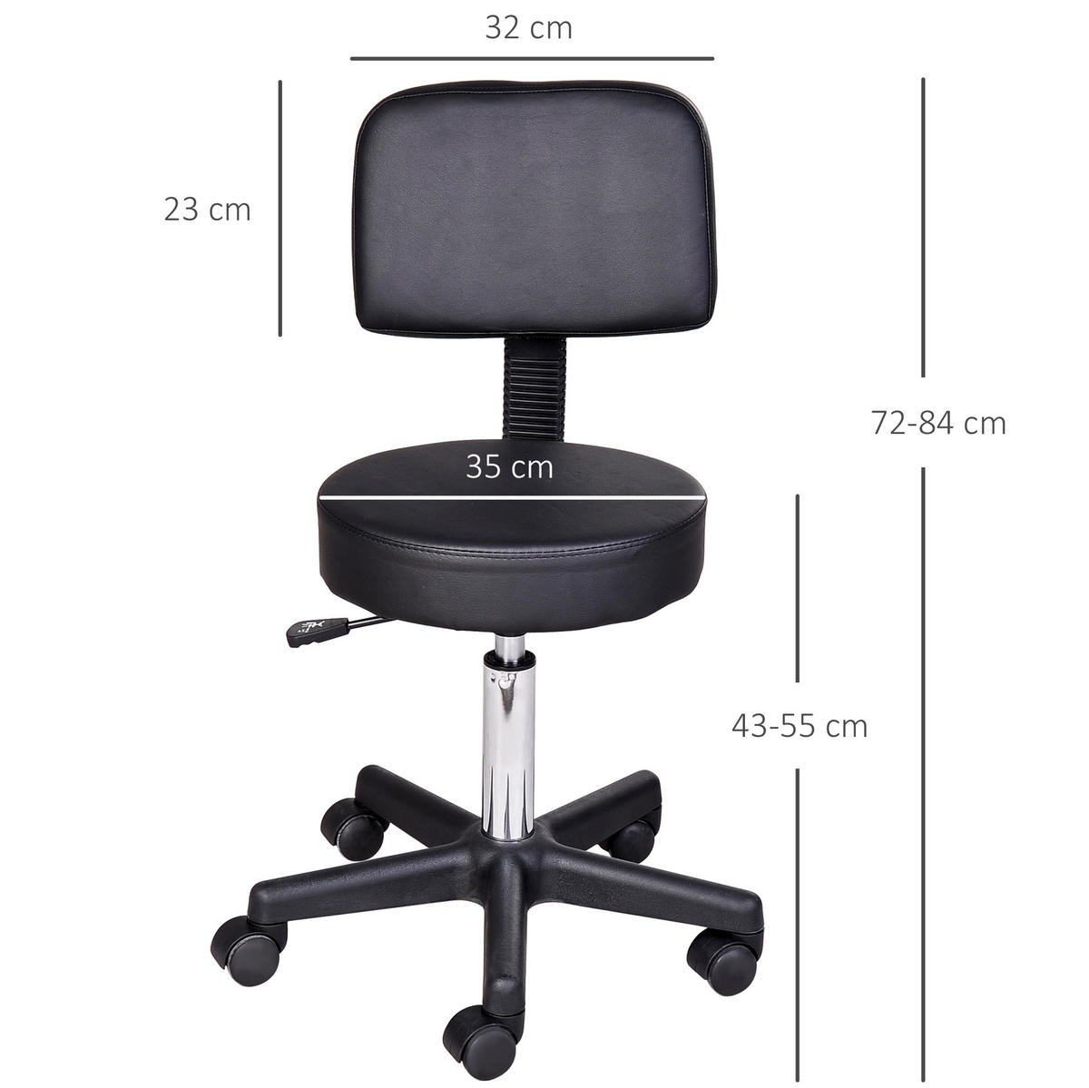 BÜROSTUHL höhenverstellbar 43-55 cm Schwarz mit Rollen - Schwarz, Metall (35/84/35cm) - Meubliv