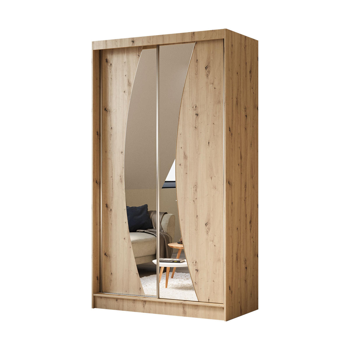 SCHWEBETÜRENSCHRANK VOCE 120/216/61 cm 2-türig mit Spiegel Eiche Artisan - Eiche Artisan, Holzwerkstoff (120/216/61cm) - MASSENO