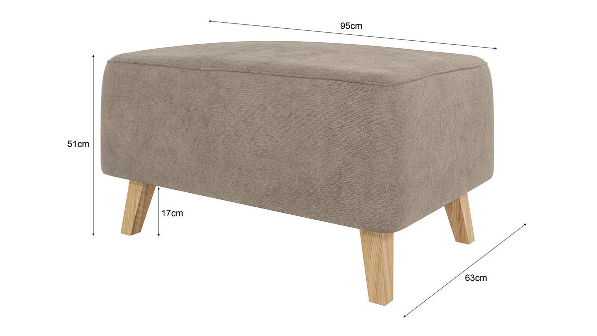 HOCKER Mario Dunkelbeige Microfaser - Beige/Naturfarben, Buchenholz/Textil (95/51/63cm) - S-Style Möbel
