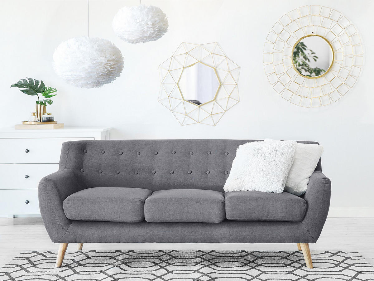 3-SITZER-SOFA hellgrau/hellbraun Motala - Hellbraun/Grau, Textil (182/76/83cm) - Beliani