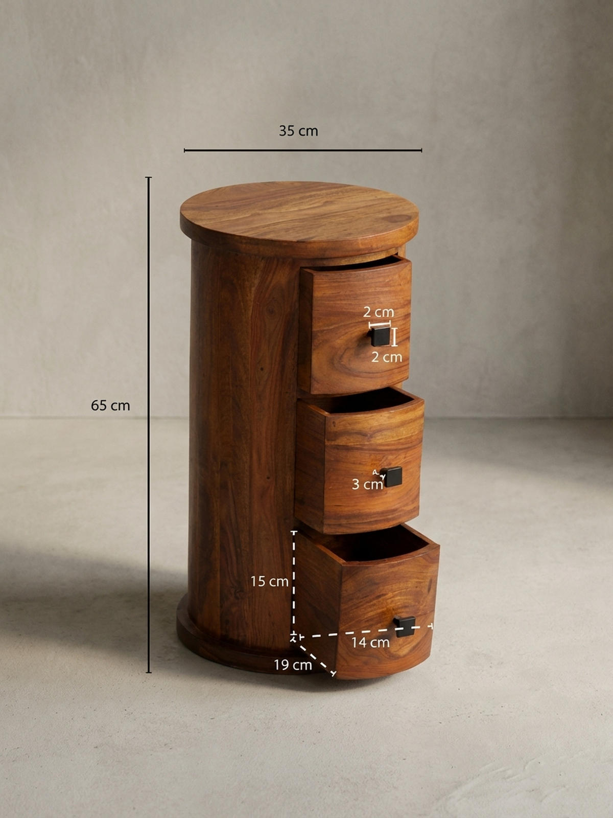 KOMMODE – Massivholz, 3 Schubladen, rustikal - Braun, Holz/Metall (35/65/35cm) - KADIMA DESIGN