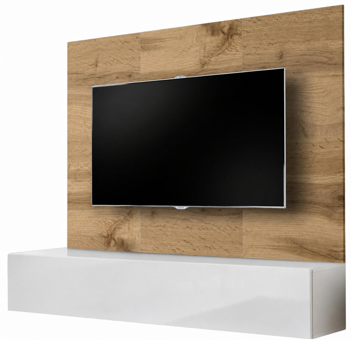 TV-LOWBOARD Eiche Wotan und weiß 180 cm, Set hängend inklusive Akustikpaneel - Eiche Wotan/Weiß, Holzwerkstoff (180/148/40cm) - Inn.Furn