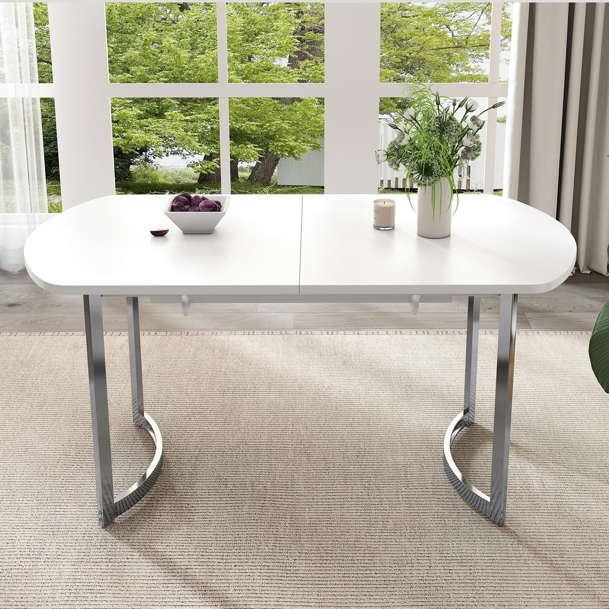 JÍDELNÍ stůl 140/180 x 80 cm bílý z MDF s rozkládací deskou - bílá, kompozitní dřevo (180/80/75cm) - OKWISH