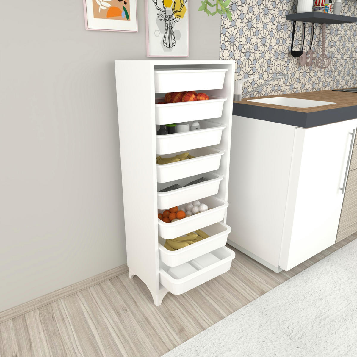 KOMMODE Lurøy - Weiß, Holzwerkstoff/Kunststoff (45/116.5/30cm) - [en.casa]