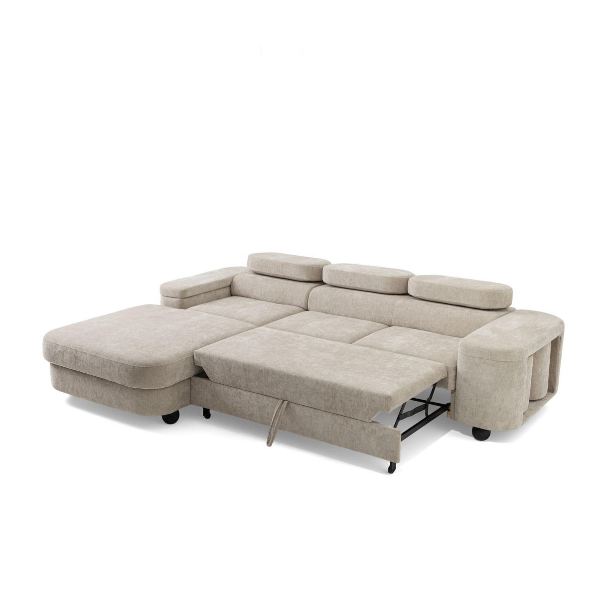 ECKSOFA LOVE L Links mit Schlaffunktion 124x210 Chenille Beige - Beige/Schwarz, Holz/Textil (205/284cm) - Muffo