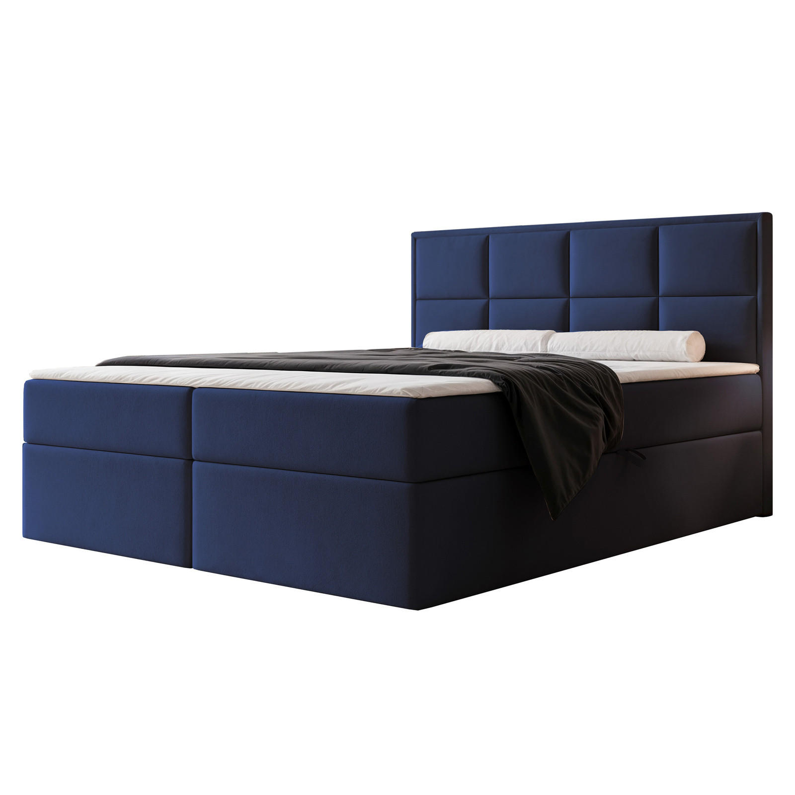 BOXBETT TIOLI 180x200 cm Marineblau (Stoff Magic Velvet) - mit Bettkasten, Bonellmatratze und Paneel-Kopfteil - Dunkelblau, Holzwerkstoff/Textil (180/200cm) - Ravio