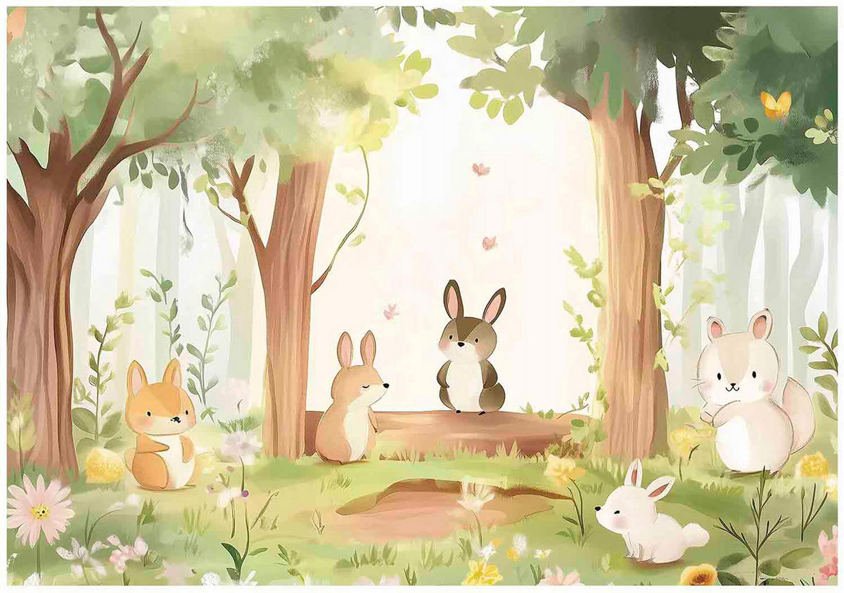 FOTOTAPETE Kinderzimmer Wald Tiere 250x175 - Multicolor, Papier (250/175cm) - Wallarena