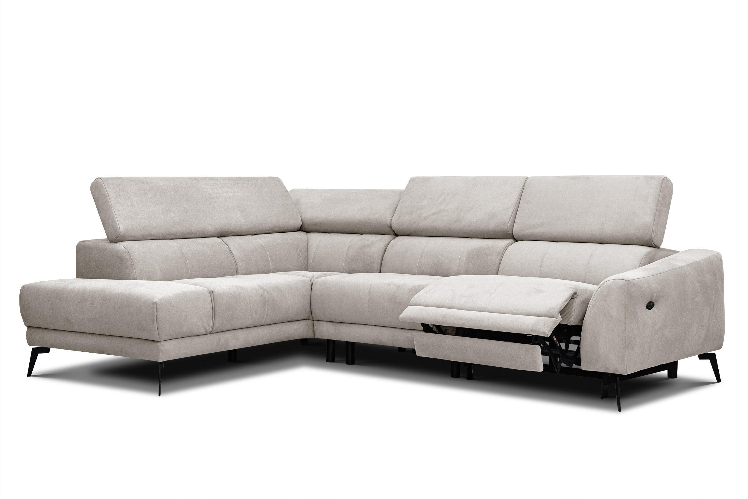 ECKSOFA LARS 5-Sitzer, 1 Relax, verstellbare Kopfstützen, beige - Beige/Schwarz, Holzwerkstoff/Textil (284/201cm) - Courtois Laville