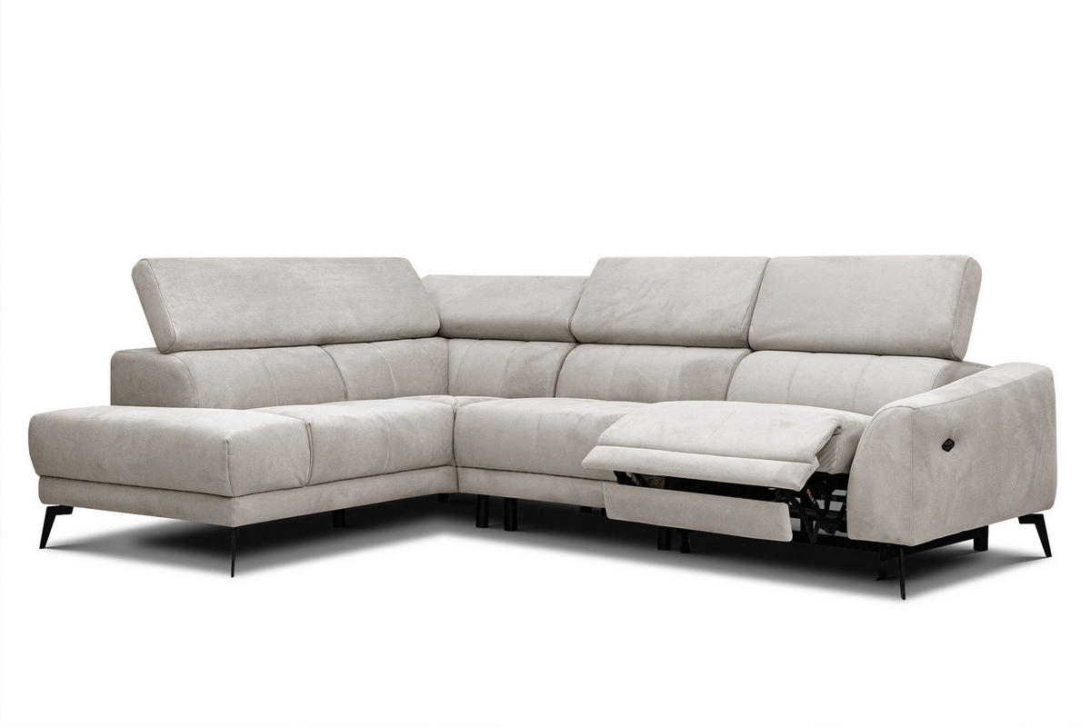 ECKSOFA LARS 5-Sitzer, 1 Relax, verstellbare Kopfstützen, beige - Beige/Schwarz, Holzwerkstoff/Textil (284/201cm) - Courtois Laville