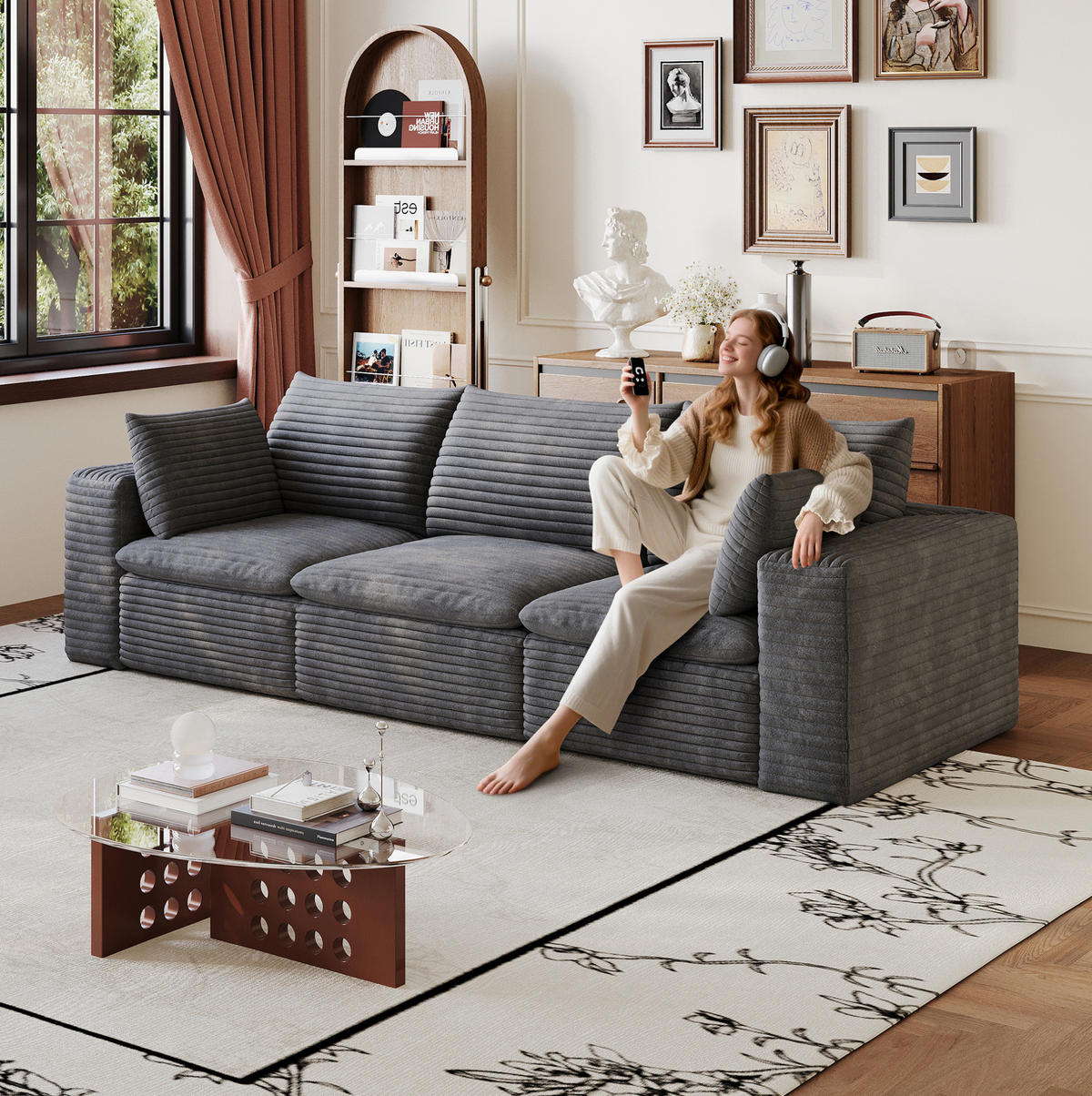 3-SITZER-SOFA aus Stoff Dunkelgrau mit Schaumstoffkern, flexibel kombinierbar und besonders weich - Dunkelgrau, Textil (260/60/90cm) - Modfu