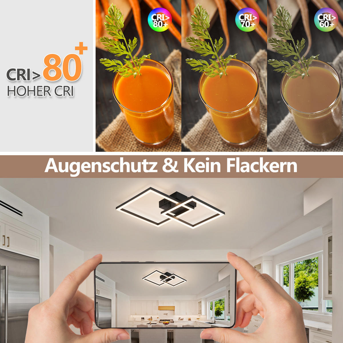 LED DECKENLEUCHTE Belwynne 34.5/34.5/6.7 cm - Schwarz, Kunststoff (34.5/34.5/6.7cm) - ZMH