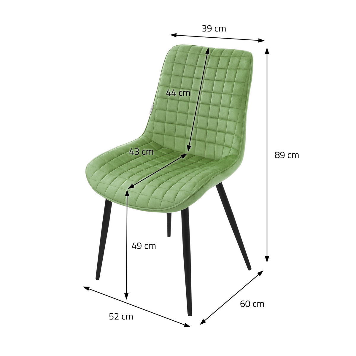 ESSZIMMERSTUHL Salbei 2er Set - Grün, Metall (52/89/60cm)