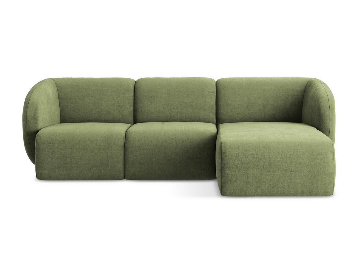 ECKSOFA Rechts Chenille Stoff Grün - Schwarz/Grün, Holzwerkstoff/Kunststoff (248/166cm) - Makamii