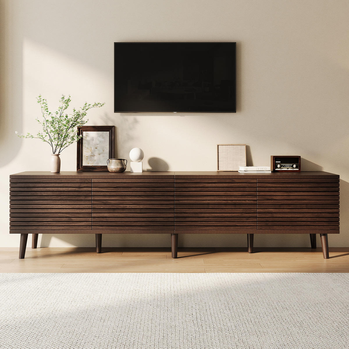 TV-SCHRANK 180/40/46 cm Walnussholzfarbe mit 4 Türen und Kabeldurchführung - Nussbaumfarben, Holzwerkstoff (180/46/40cm) - Oxeza