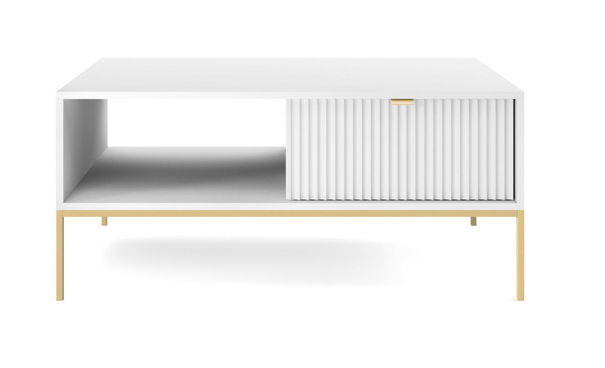 COUCHTISCH 104 cm Galla mit geriffelten Fronten und Schublade, Weiß + Gold - Goldfarben/Weiß, Holz (68/104/46cm) - Emporius