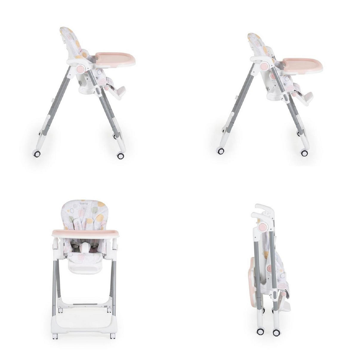 HOCHSTUHL Bueno faltbar rosa mehrfach verstellbar Doppeltablett Räder Gurt - Rosa, Metall (55/106/74cm) - Moni