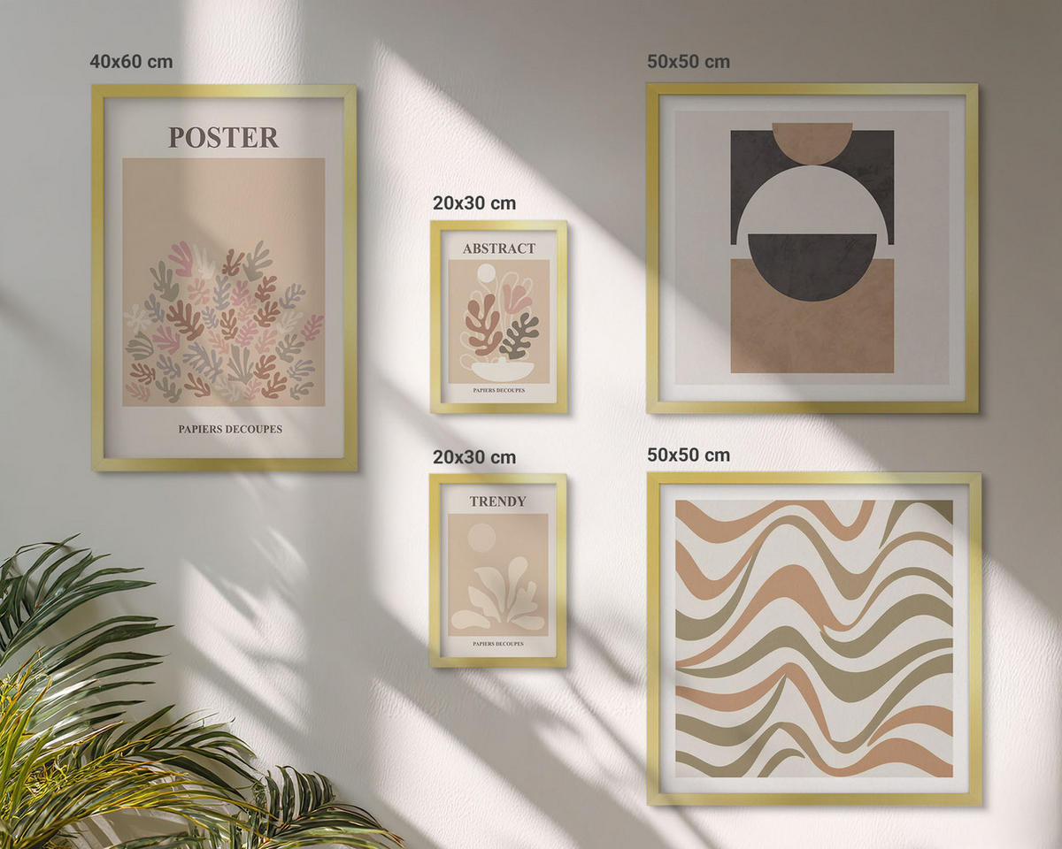 BILDER SET 5er Set - 50x50 cm & 20x30 cm & 40x60 cm Goldrahmen - Abstrakte Formenmuster - Goldfarben, Kunststoff (40/60cm) - TULUP