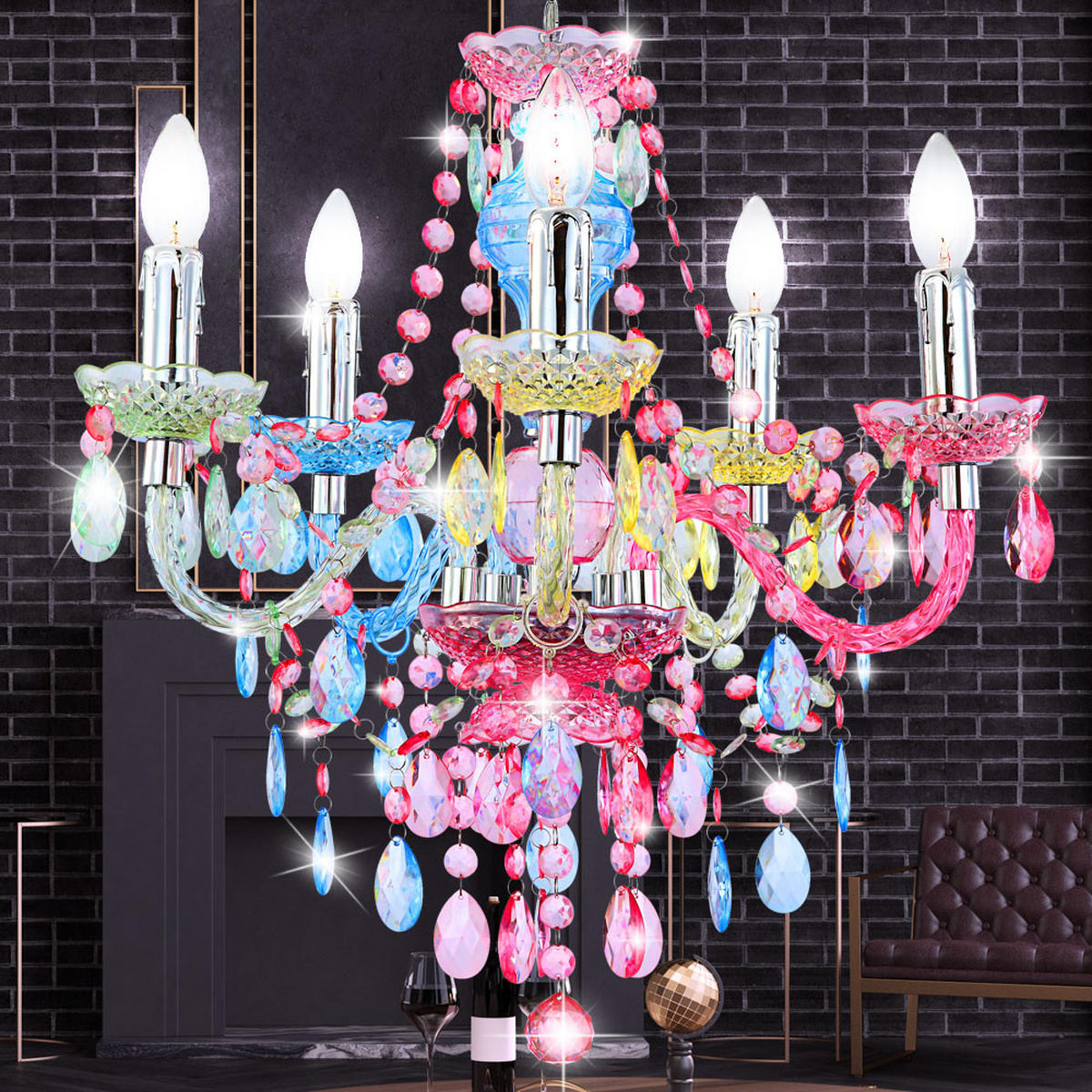 LED KRONLEUCHTER Nevada Kristalloptik Bunt - Multicolor, Metall (51/51/149cm) - Globo Lighting