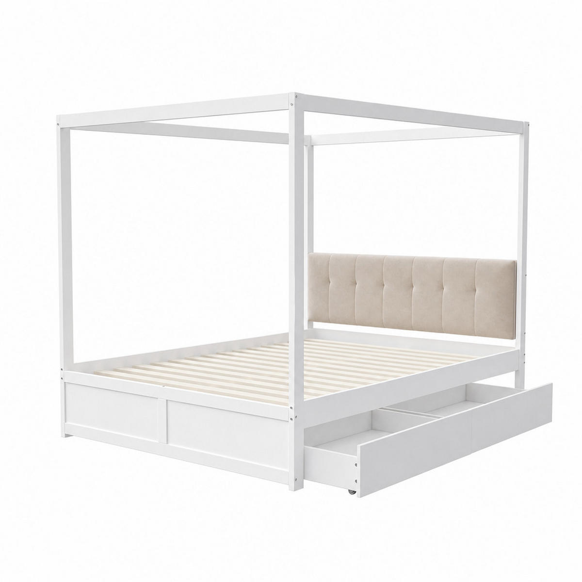 HIMMELBETT 140/200 cm DE-01277, in Weiß, mit 2 Schubladen und Rückenlehne - Weiß, Holz (140/200cm) - ComfortXL