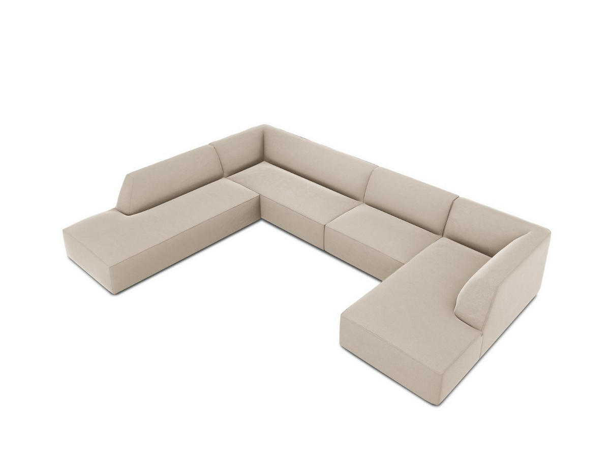 PANORAMASOFA links Ruby aus Samt beige 7 Sitzplätze - Beige, Textil (273/69/366cm) - Micadoni